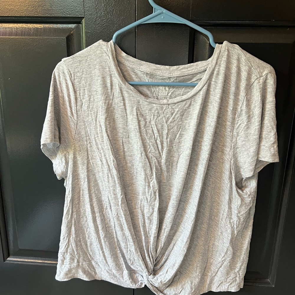 Aerie Light Gray Twist-Front Tee